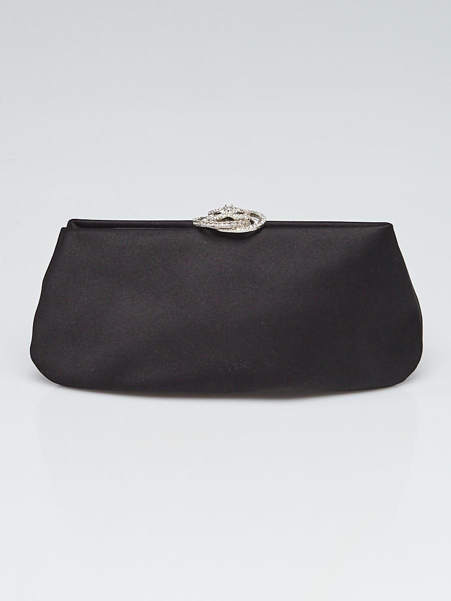 Chanel Black Satin and Swarovski Crystal Camellia Mini Clutch Bag