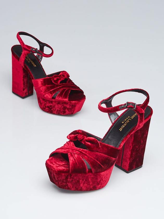 Yves Saint Laurent Rouge Velvet Candy 80 Bow Platform Sandals Size 7/37.5