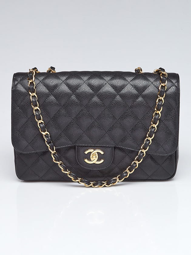 Chanel Black Quilted Caviar Leather Classic Single Jumbo Flap Bag