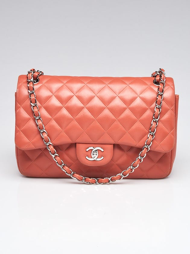 Chanel Light Red Quilted Lambskin Leather Classic Jumbo Double Flap Bag