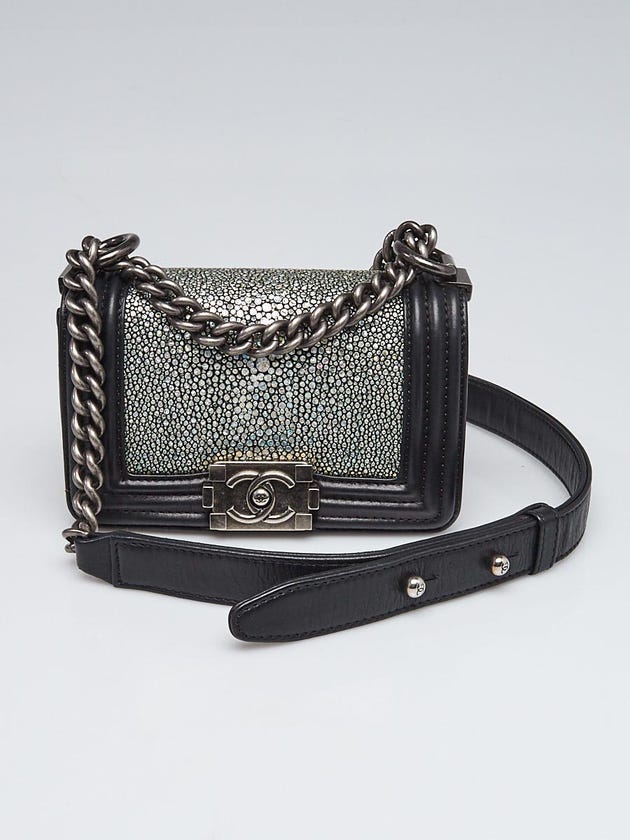 Chanel Black Sting Ray Leather Galuchat Mini Boy Bag
