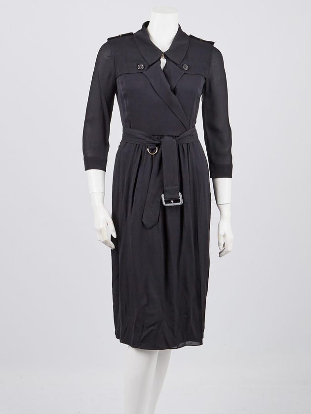 Burberry Black Silk Faux Wrap Trench Dress Size 2/36
