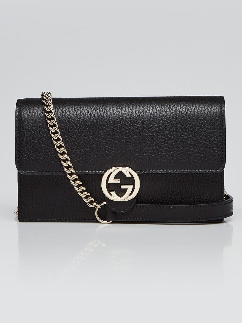 Gucci Grey Pebbled Leather Interlocking G Wallet on Chain Clutch Bag -  Yoogi's Closet