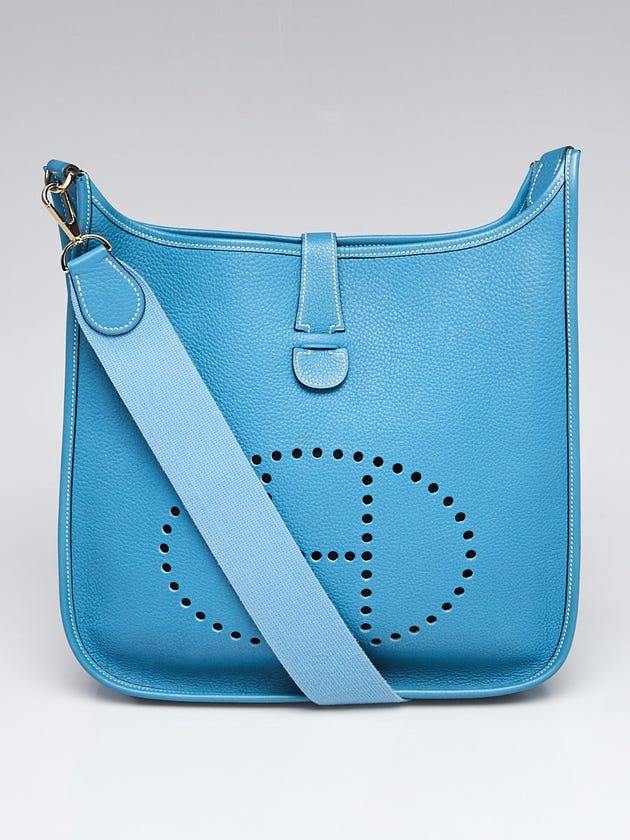 Hermes Blue Jean Clemence Leather Evelyne II GM Bag