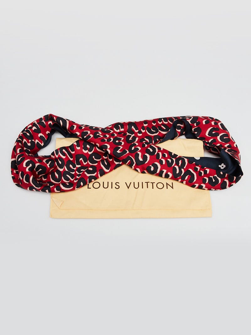 Louis Vuitton Navy Blue/Red Leopard Silk Snood Infinity Scarf