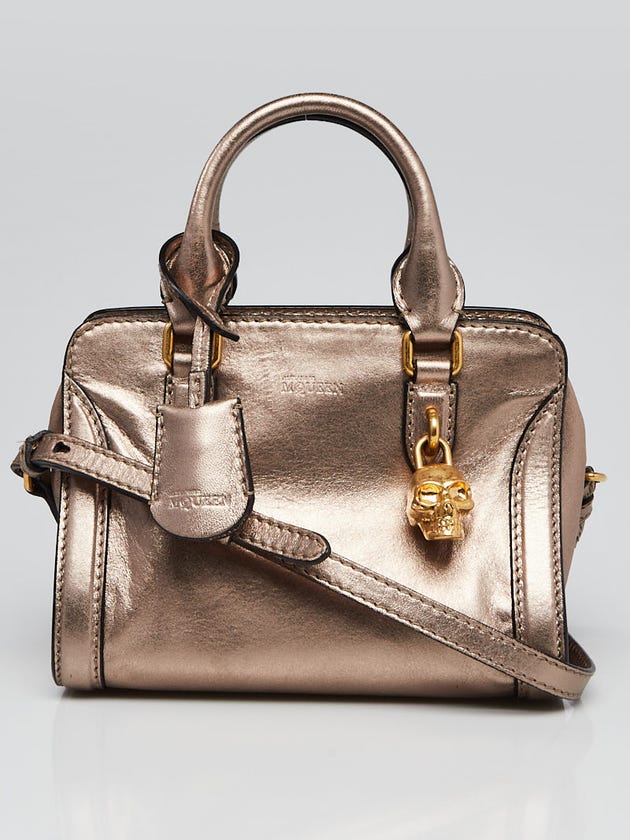 Alexander McQueen Gold Leather Mini Skull Padlock Bag