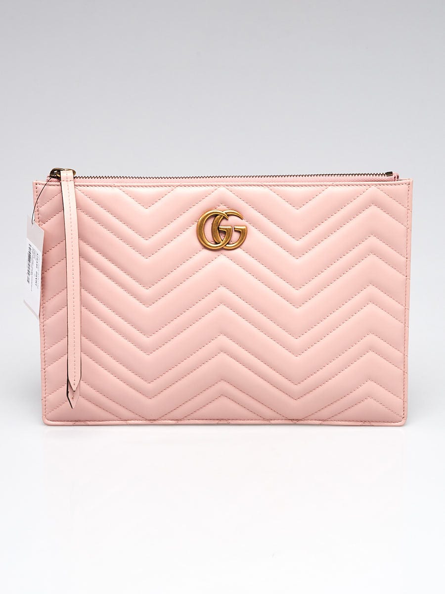 Gucci Pink Quilted Leather Marmont Large Zip Pouch Yoogi s Closet