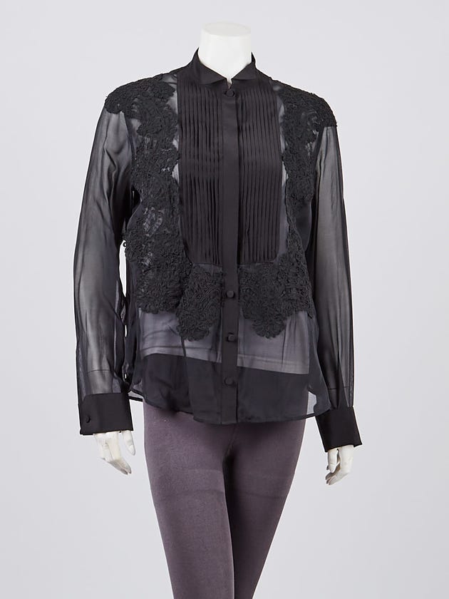 Givenchy Black Silk and Lace Long Sleeve Blouse Size 6/40