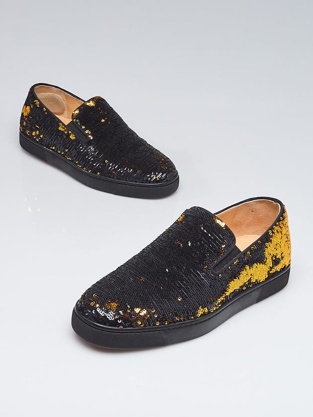 Christian Louboutin Black/Gold Sequin Boat Slip-On Sneakers Size 6.5/37