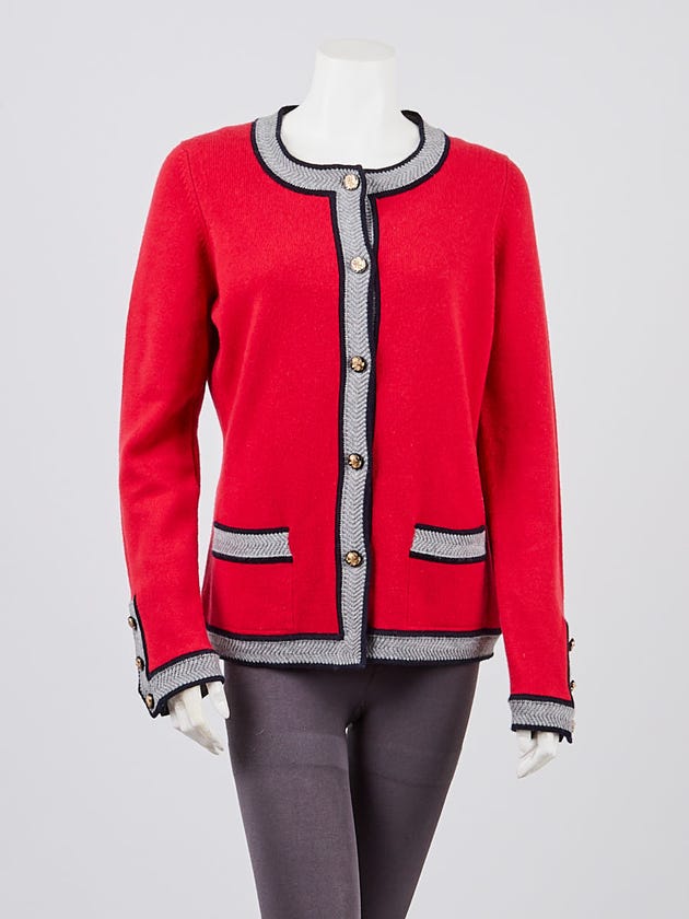 Chanel Red Cashmere Cardigan Sweater Size 6/38 