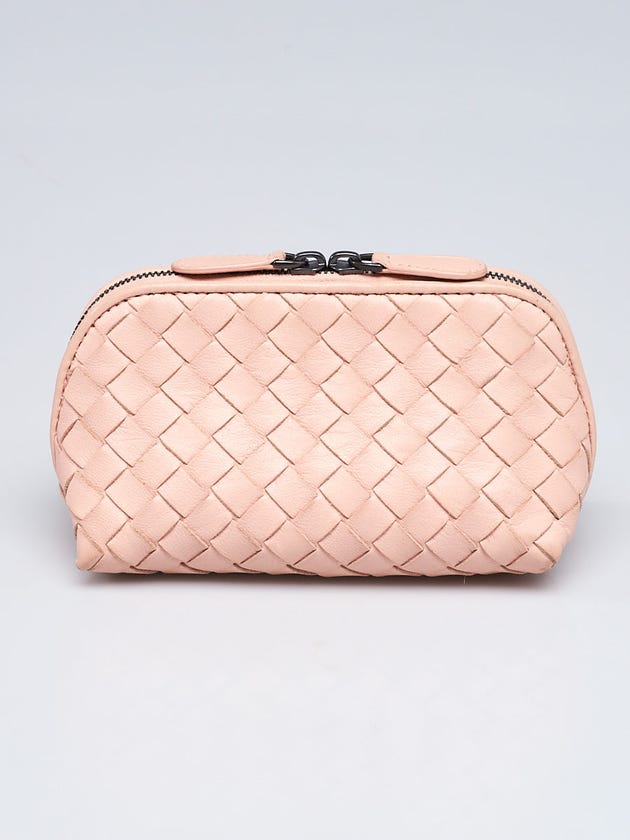 Bottega Veneta Pink Intrecciato Woven Nappa Leather Small Cosmetic Case