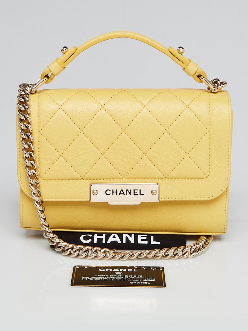 Chanel Yellow Quilted Leather Click Label Small Shoulder Bag