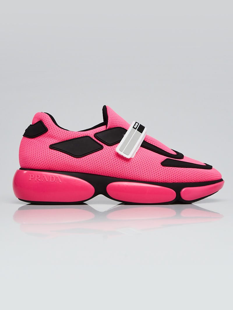 Prada Rosa Fluorescent and Black Knit Cloudbust Sneakers