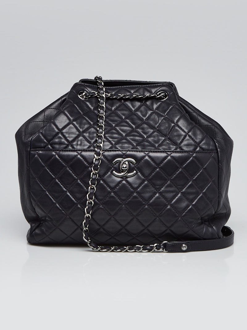 Chanel Dark Navy Quilted Lambskin Leather Large Drawstring