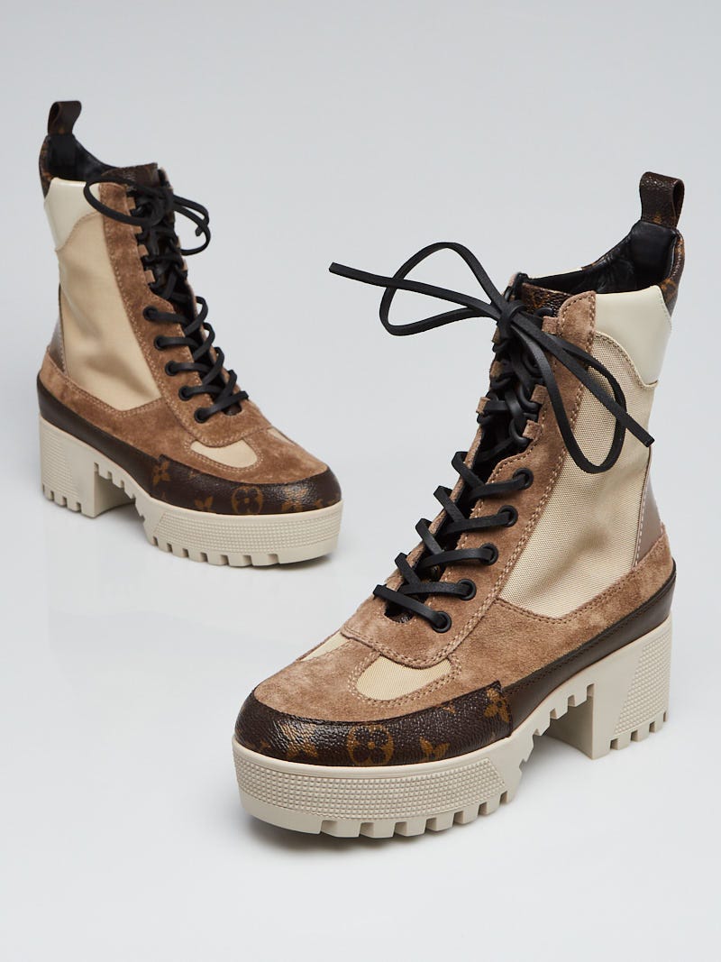 Louis Vuitton Beige Suede/Fabric/Rubber Platform Laureate Desert Boots Size  5.5/36 - Yoogi's Closet