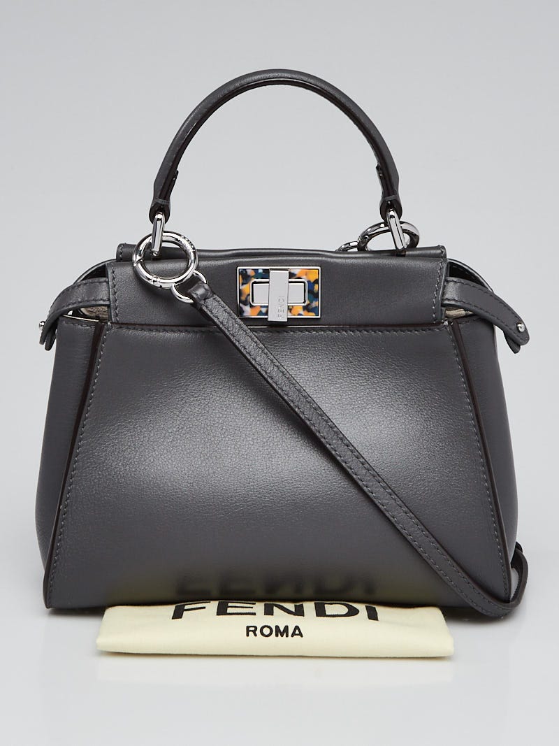 Fendi Grey Leather Mini Peekaboo Bag 8BN290 - Yoogi's Closet