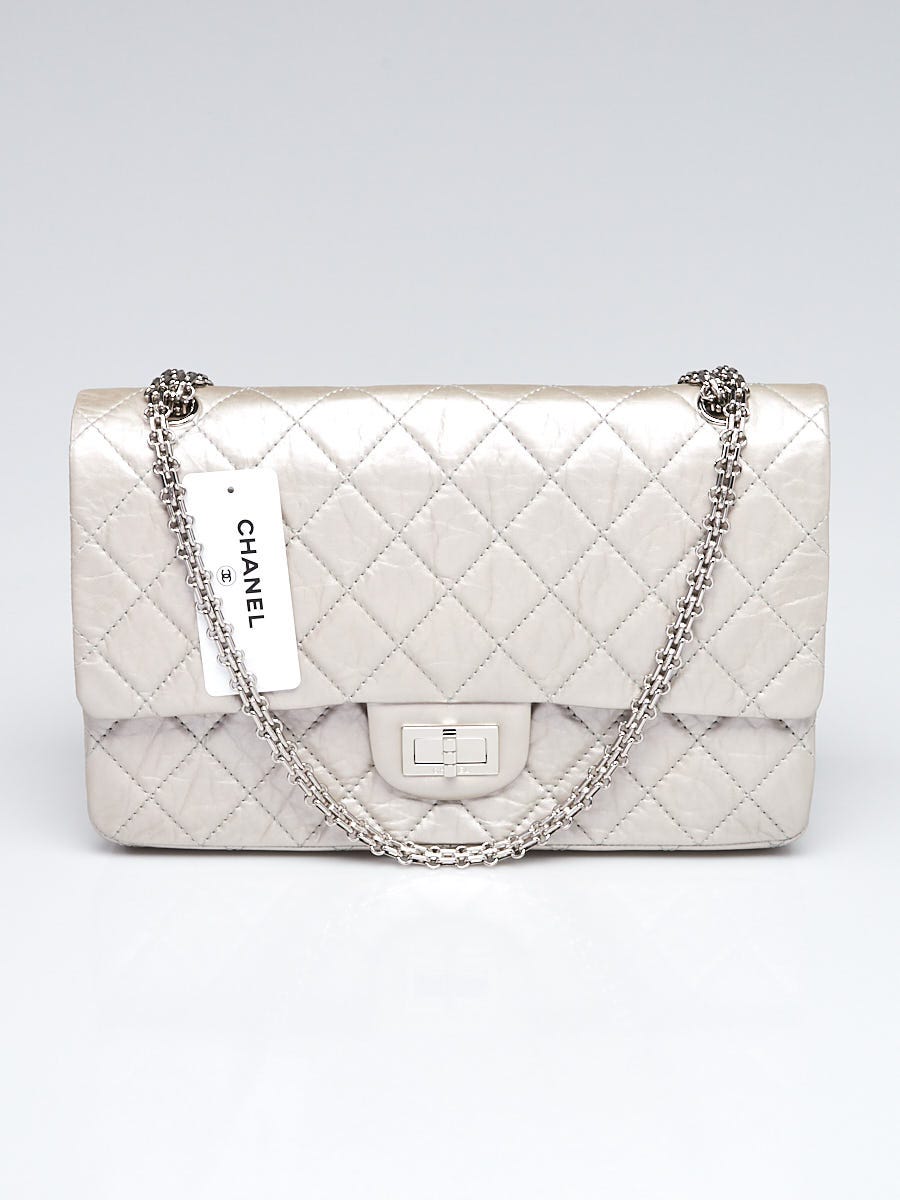 CHANEL Metallic Silver Quilted Lambskin 2.55 Wallet