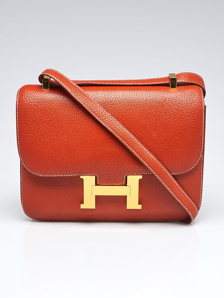 Hermes 24cm Brique Chevre Mysore Gold Plated Constance Bag