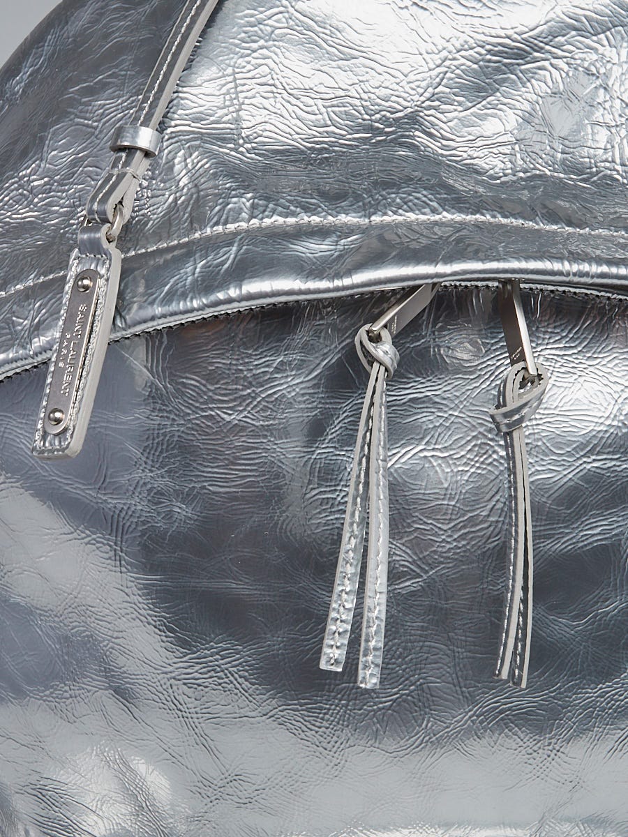 Yves Saint Laurent Silver Metallic Textured Leather City Backpack