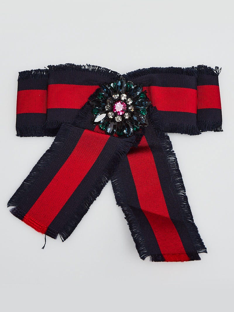 Gucci Blue and Red Web Grosgrain Ribbon Brooch | Yoogi's Closet