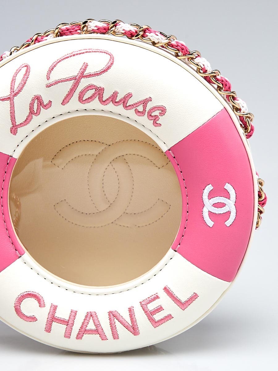 Chanel Pink/White Lambskin Leather Coco Lifesaver Small Round Bag