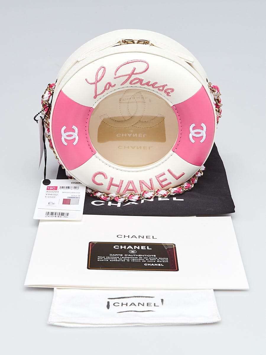 Chanel Pink/White Lambskin Leather Coco Lifesaver Small Round Bag