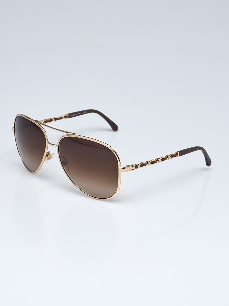 Chanel Goldtone Metal Gradient Tint Aviator Chain Sunglasses