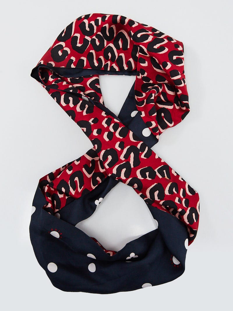Louis Vuitton Navy Blue/Red Leopard Silk Snood Infinity Scarf