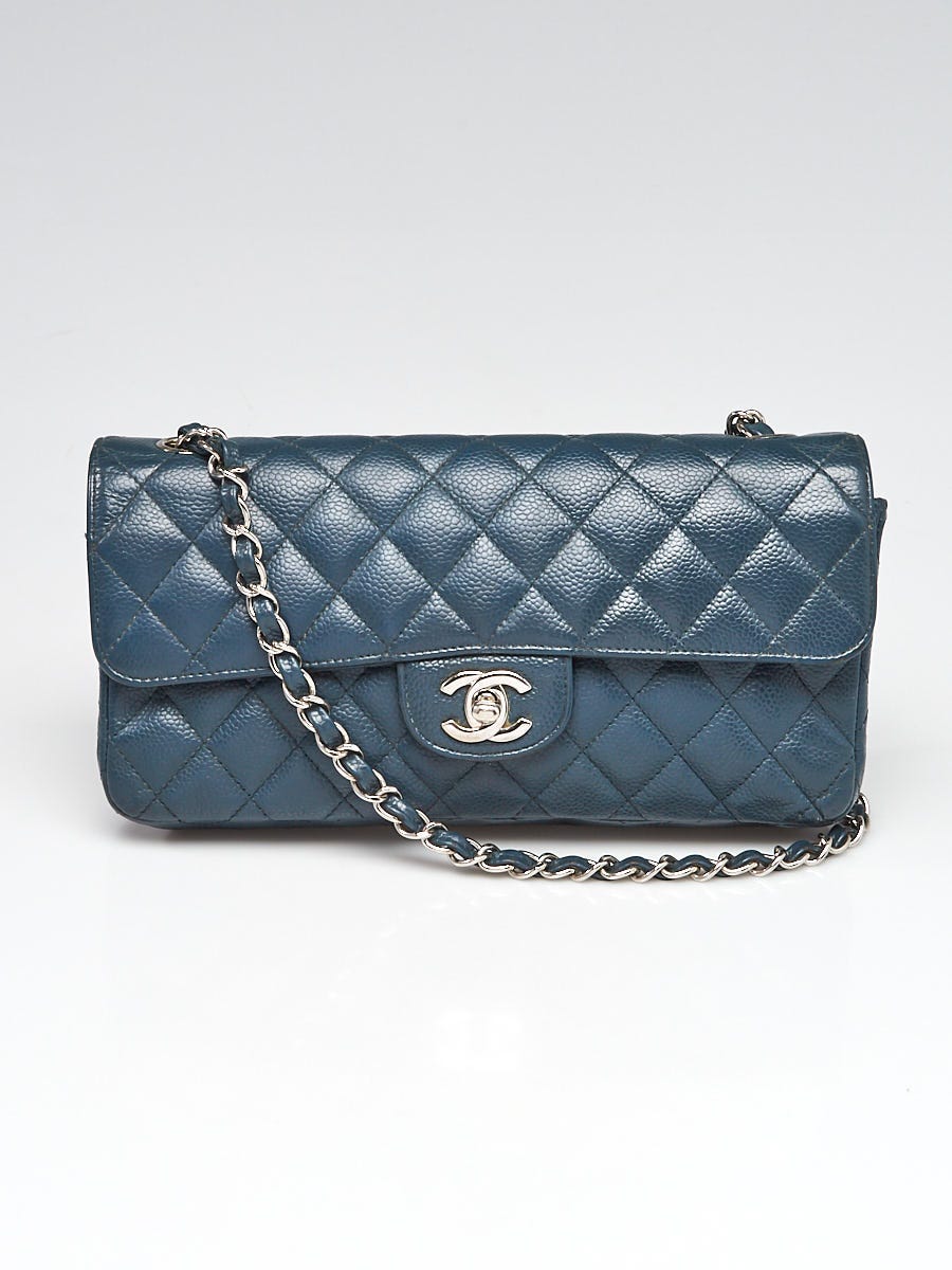 Chanel Blue Quilted Caviar Leather East/West Flap Bag - Yoogi's Closet