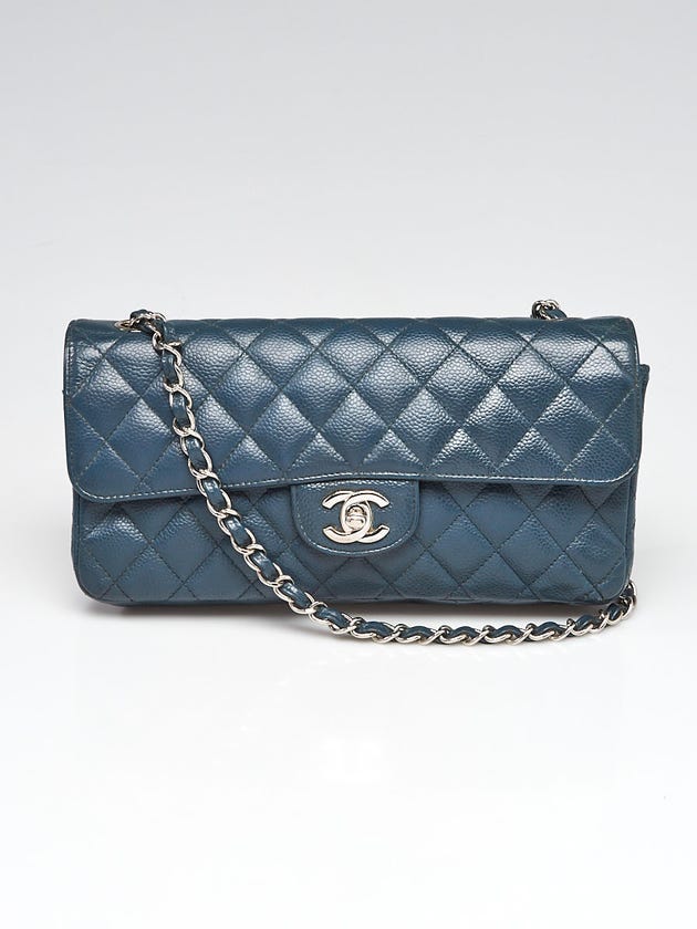 Chanel Blue Quilted Caviar Leather East/West Flap Bag