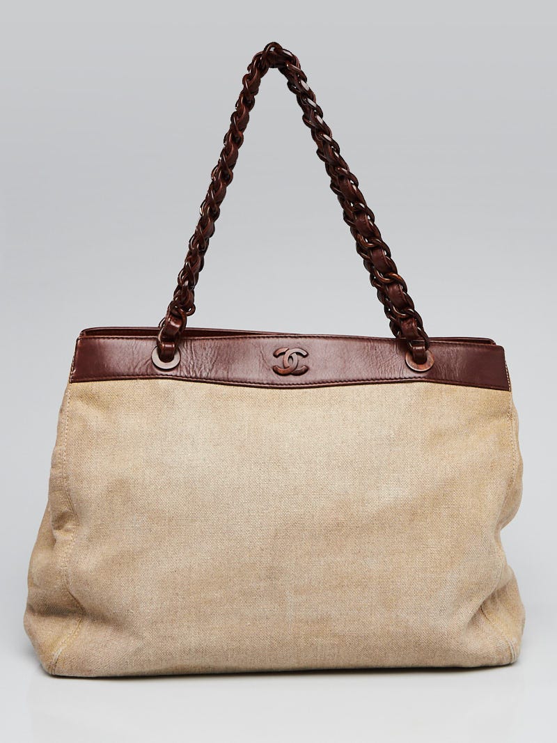 Chanel Natural Canvas and Leather Burled Wood Chain Tote Bag - Yoogi's  Closet