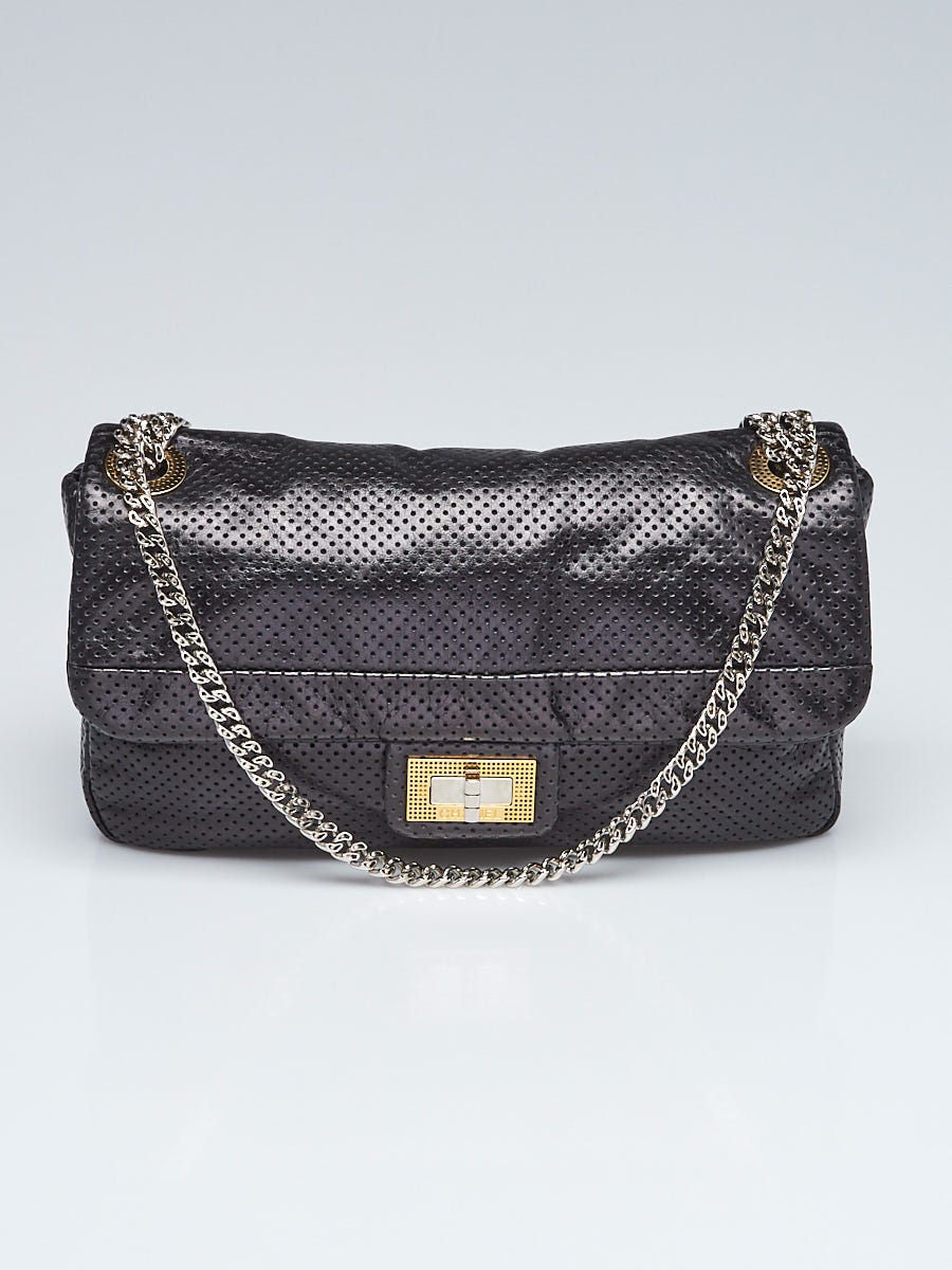 Chanel Black Perforated Drill Leather Medium Classic Flap Bag