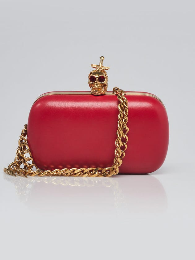 Alexander McQueen Red Leather Dagger Skull Box Clutch Bag