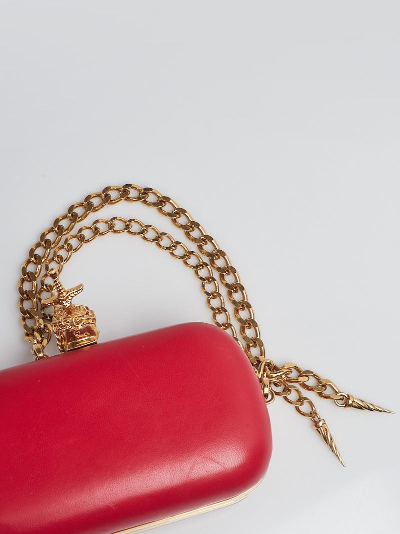 Alexander McQueen Red Leather Dagger Skull Box Clutch Bag