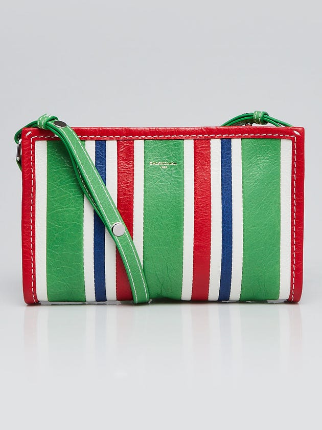 Balenciaga Red/Green Striped Leather Bazar Crossbody Bag 