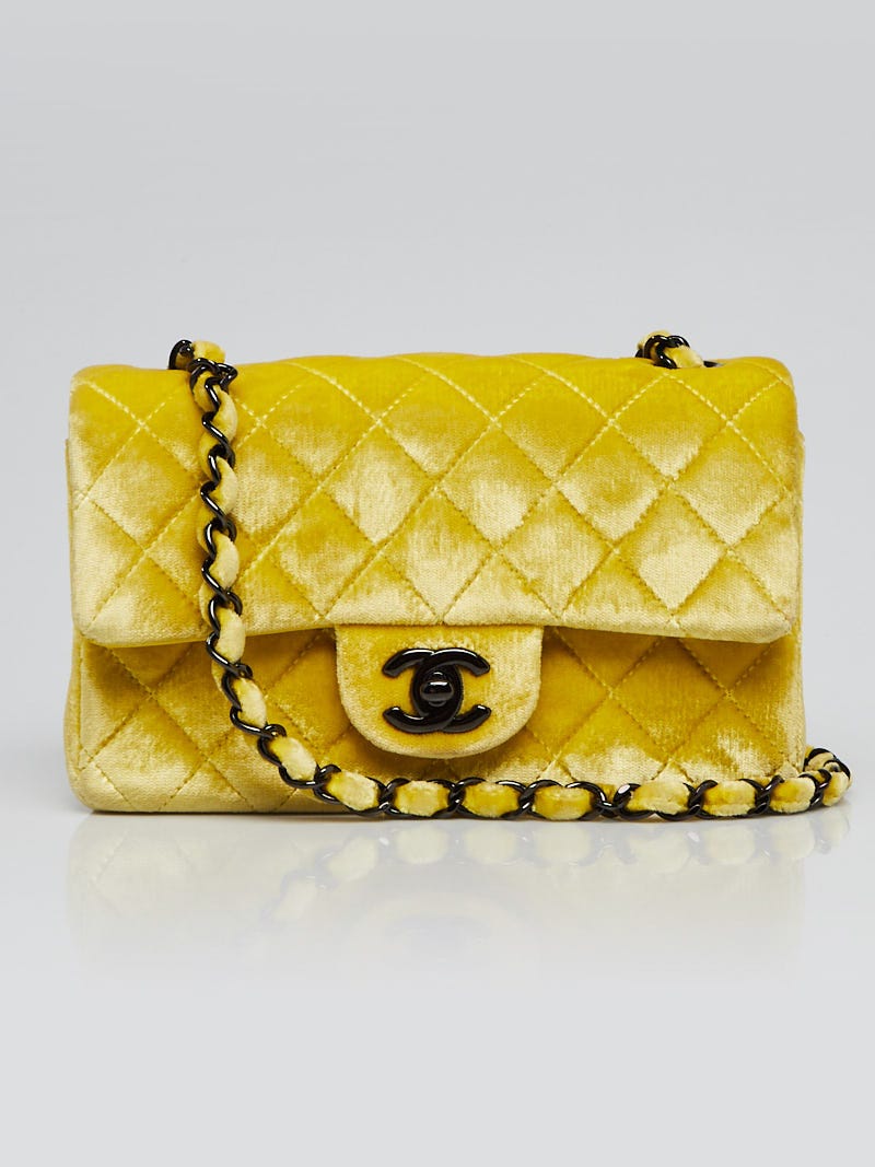 Chanel Yellow Quilted Velvet New Mini Classic Flap Bag - Yoogi's Closet