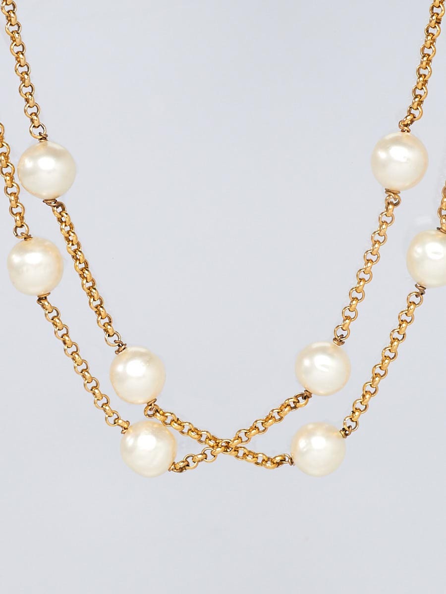 Chanel Faux Pearl & Strass CC Double Strand Necklace - Gold-Plated