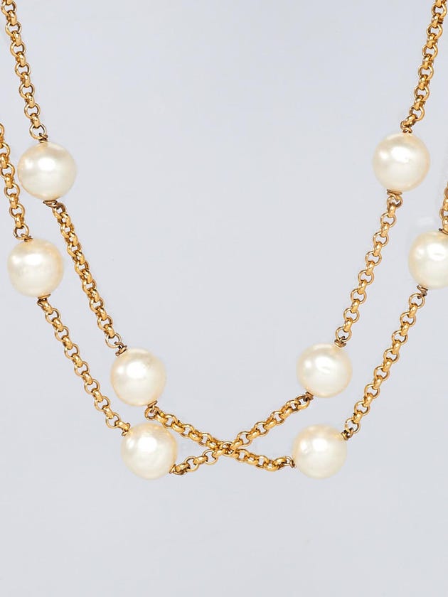 Chanel Faux Pearl and Goldtone Metal Chain Long Necklace