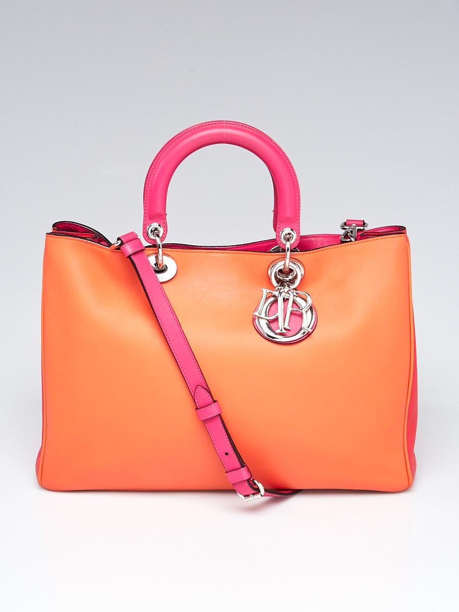 Christian Dior Orange Pink Smooth Leather Large Diorissimo Tote