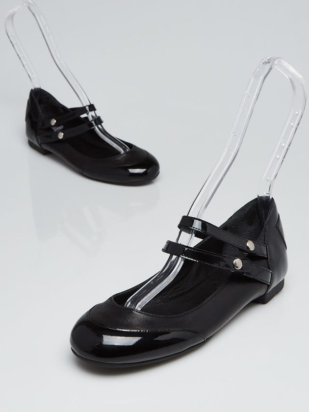 Chanel Black Lambskin Leather and Black Patent Leather Mary Jane Flats Size 4.5/35