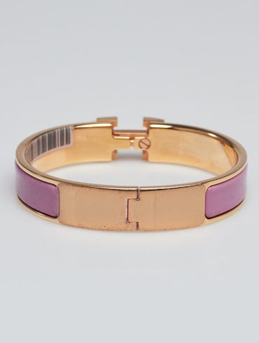 Hermes Clic Clac Bracelet 17cm PM Narrow Purple Mauve Yellow Gold Tone