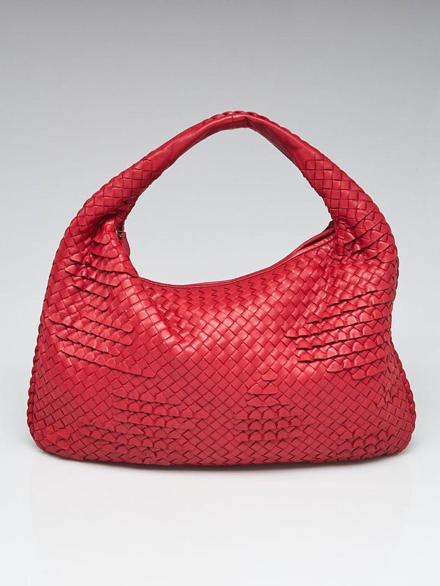 Bottega Veneta Red Intrecciato Woven Nappa Leather Large Veneta Ruffle Hobo Bag
 