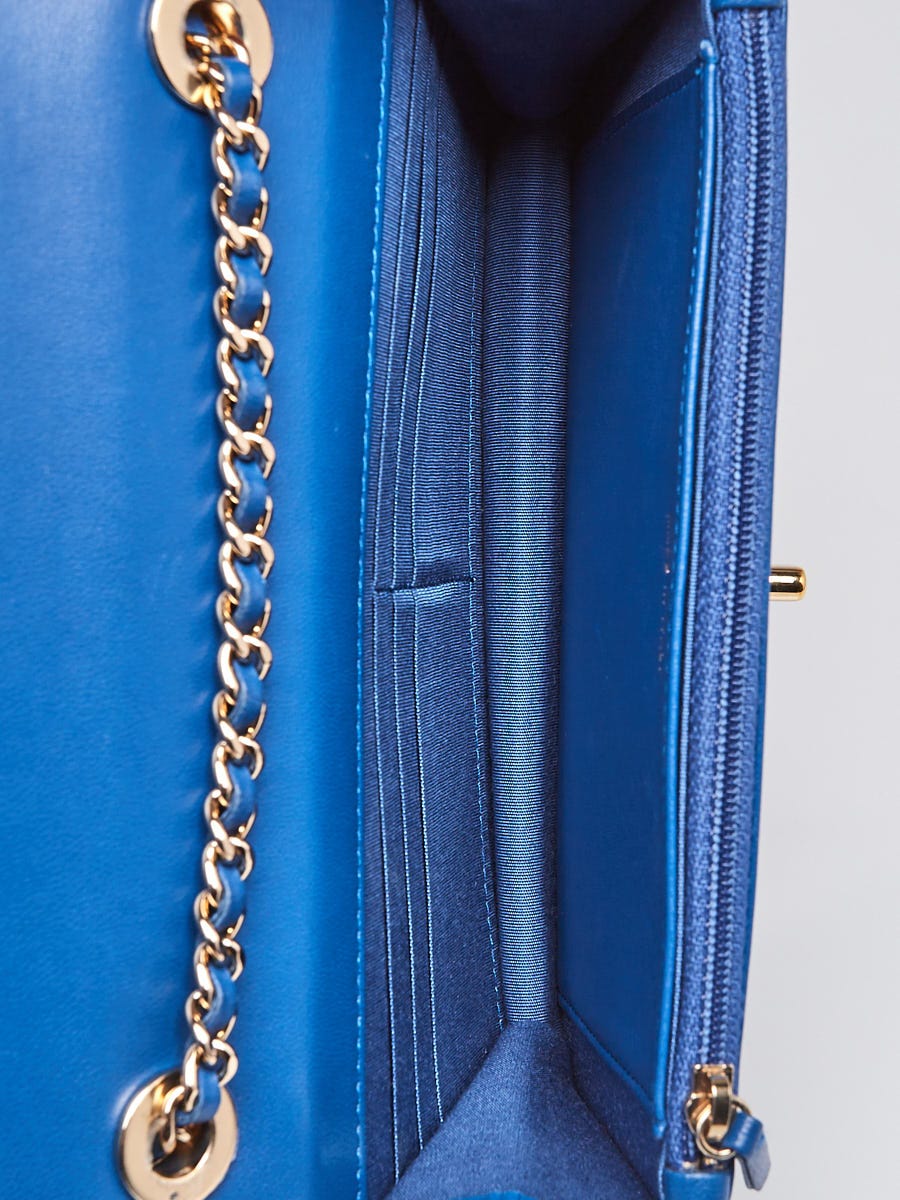 CHANEL WOC Chevron Patent Leather Crossbody Wallet On Chain Bag Blue