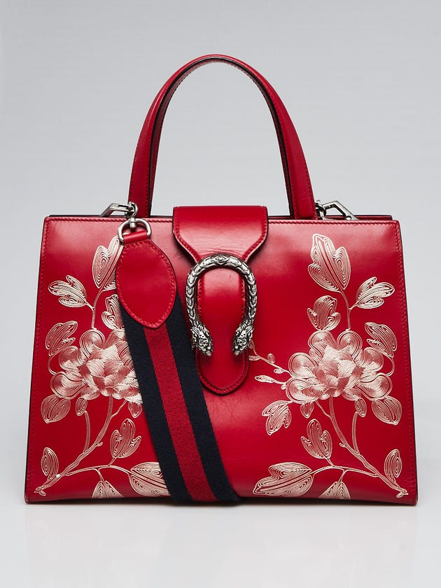 Gucci Red Smooth Calfskin Leather Chinese New Year Dionysus Medium Top Handle Bag