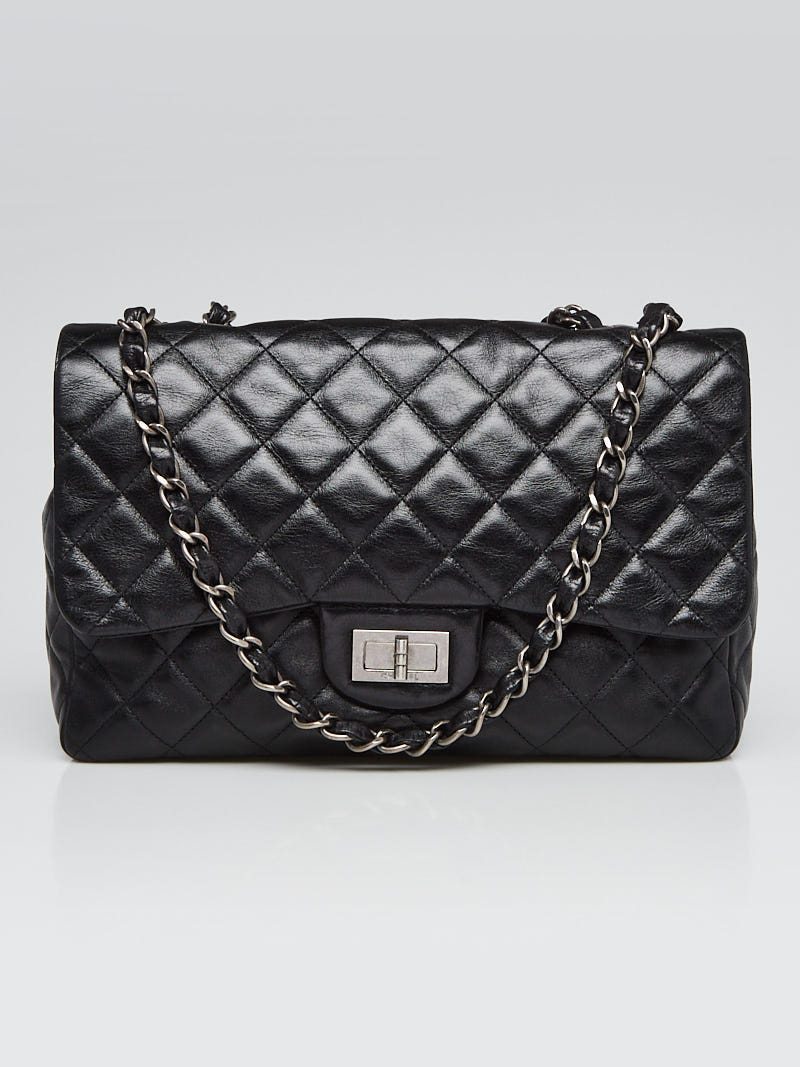 Chanel Black Quilted Washed Lambskin Leather Jumbo Hybrid Classic
