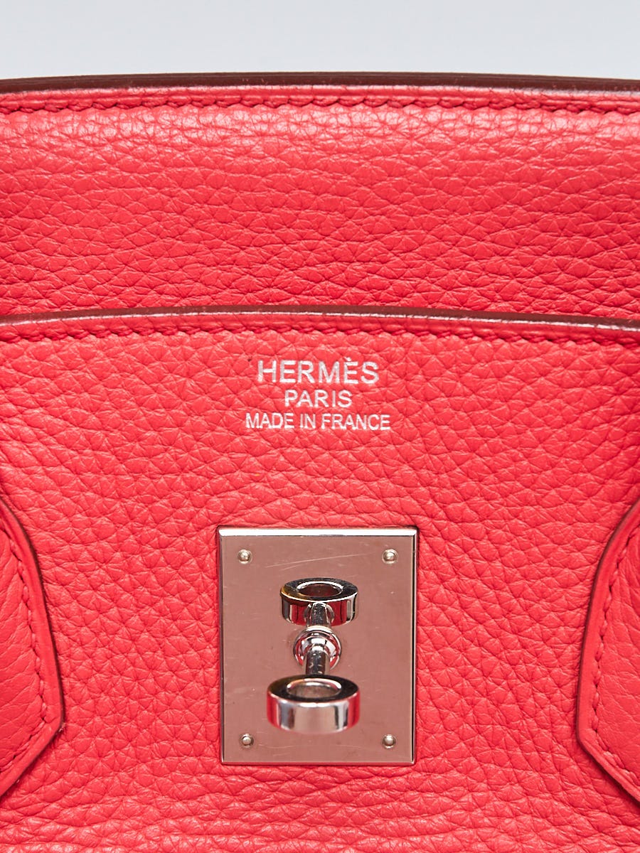 Hermes 35cm Rouge Vif Clemence Leather Palladium Plated Birkin Bag