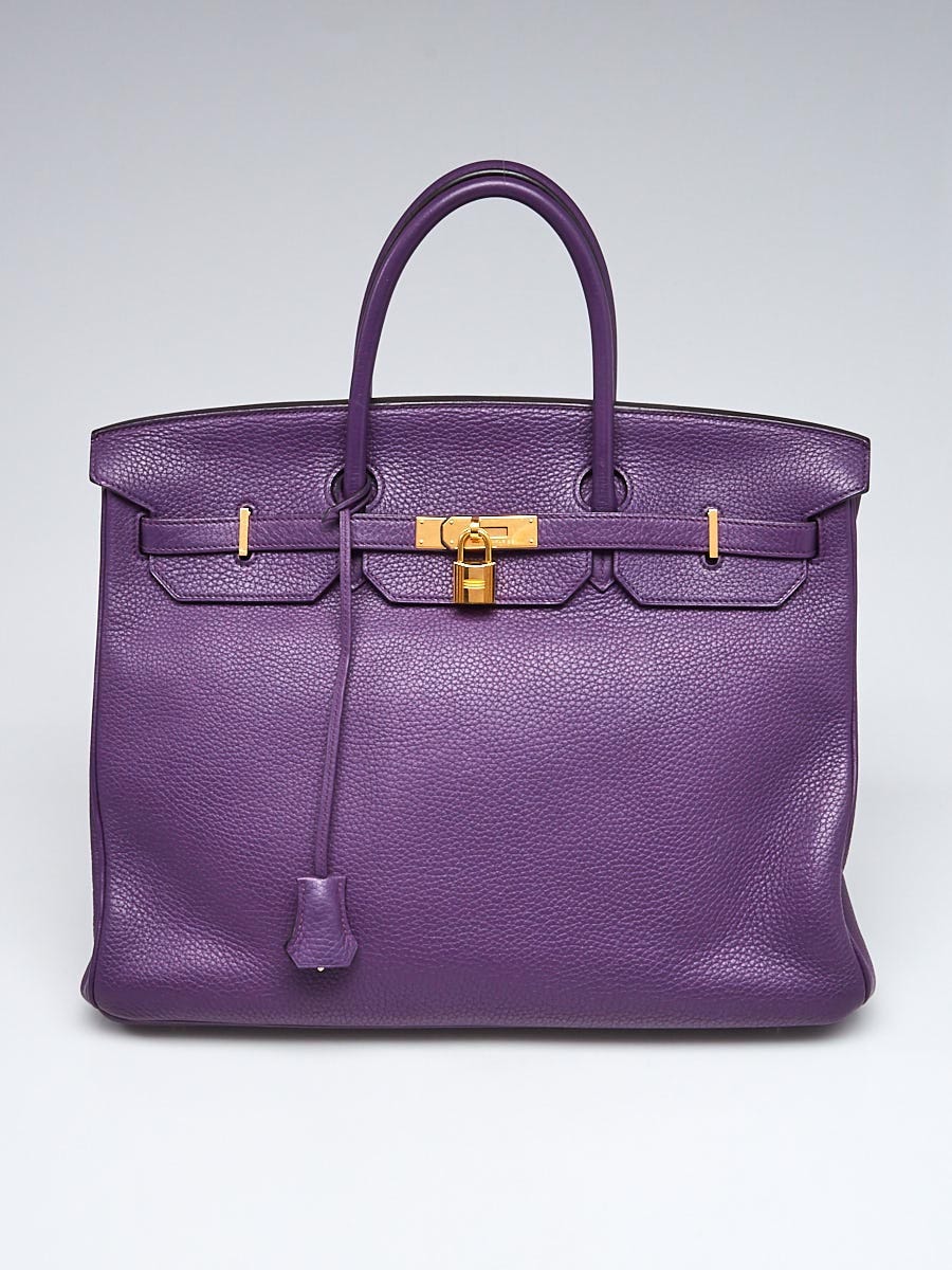 Hermes 40cm Ultra Violet Clemence Leather Gold Plated Birkin Bag