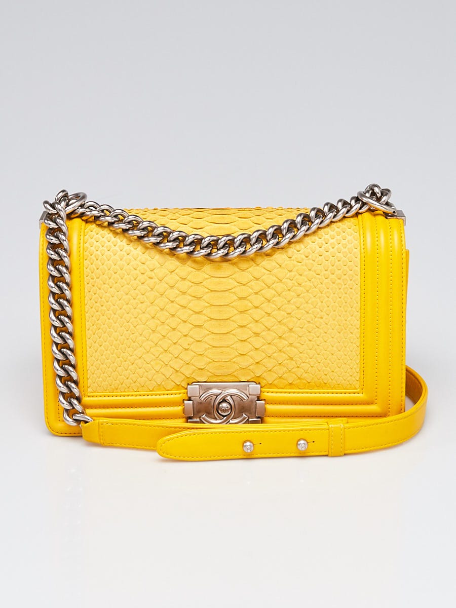 Chanel Yellow Python and Leather Medium Boy Bag - Yoogi's Closet