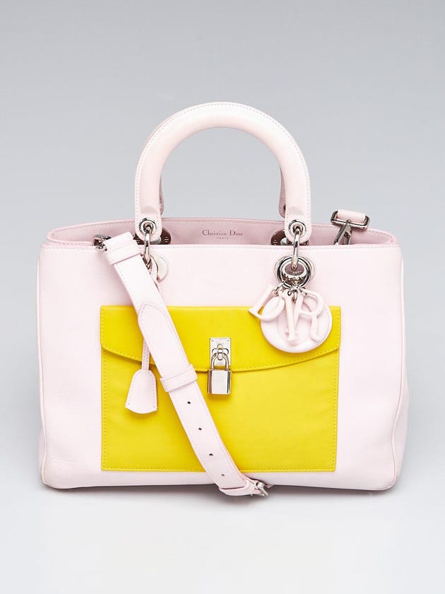 Christian Dior Light Pink/Yellow Leather Lady Dior Front Pocket Tote Bag