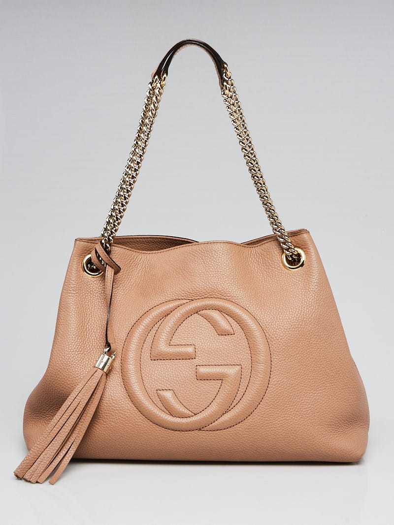 Gucci Beige Pebbled Leather Soho Chain Tote Bag - Yoogi's Closet